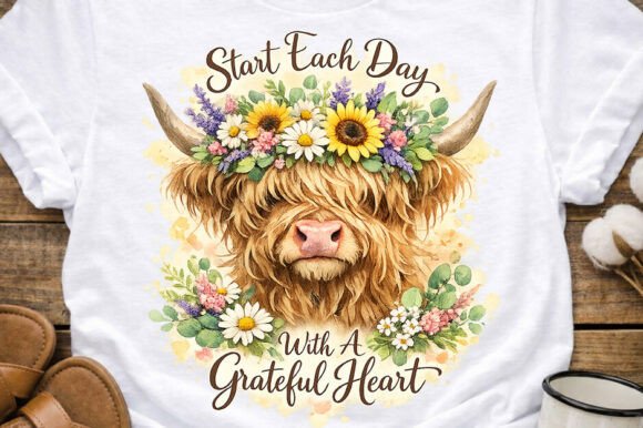 Download Highland Cow Floral Grateful Heart PNG - Premium Resources
